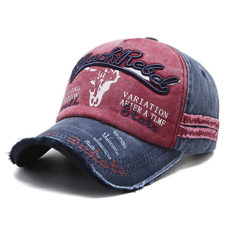 Gorra de béisbol lavada con cabeza de toro longhorn bordada con letras