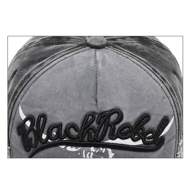 Gorra de béisbol lavada con cabeza de toro longhorn bordada con letras