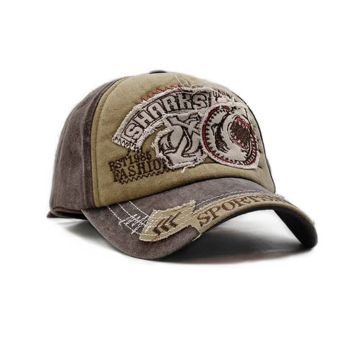 Gorra de béisbol lavada con borde deshilachado retro y bordado de tiburón