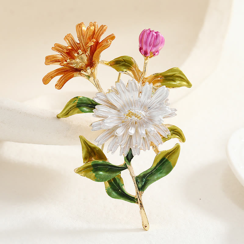 Broche de esmalte con ramo de margaritas para mujer