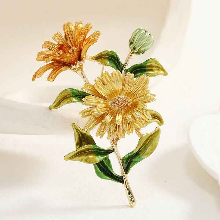 Broche de esmalte con ramo de margaritas para mujer