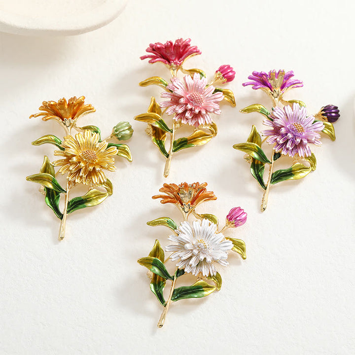 Broche de esmalte con ramo de margaritas para mujer