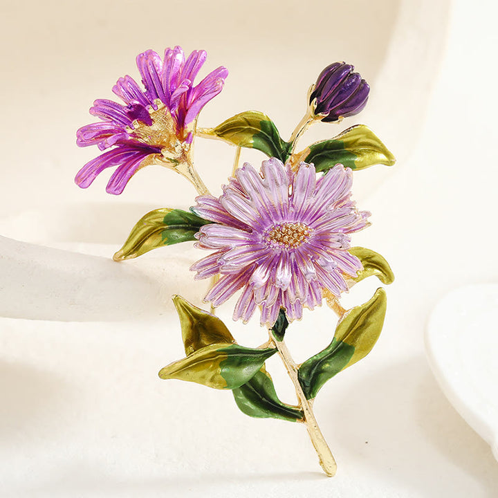 Broche de esmalte con ramo de margaritas para mujer