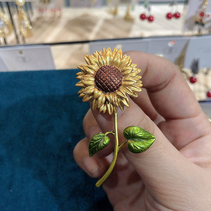 Broche de esmalte de girasol para mujer