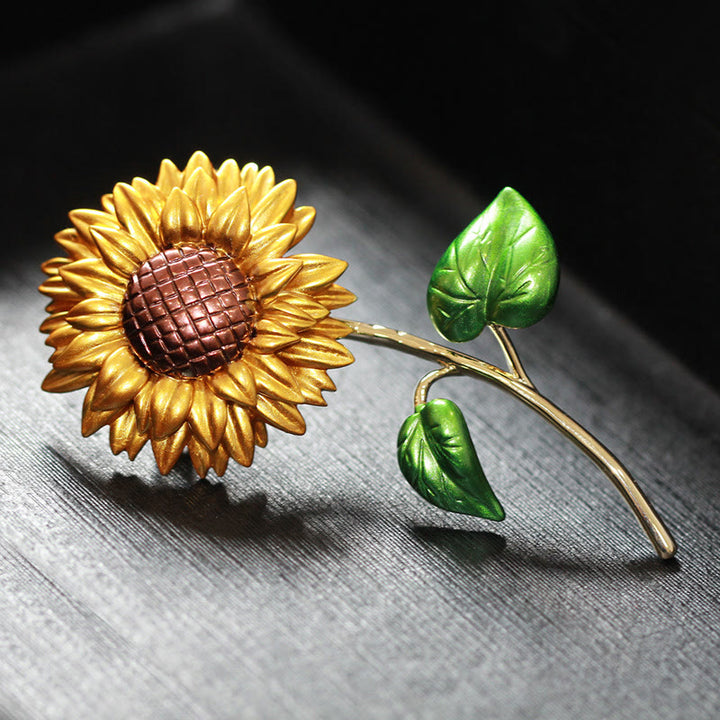 Broche de esmalte de girasol para mujer