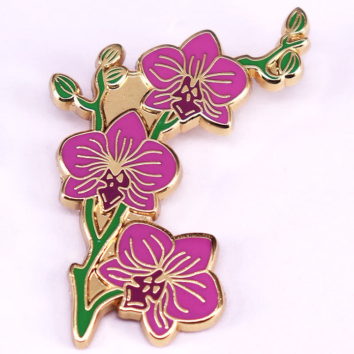Broche de solapa esmaltado con orquídea elegante para mujer