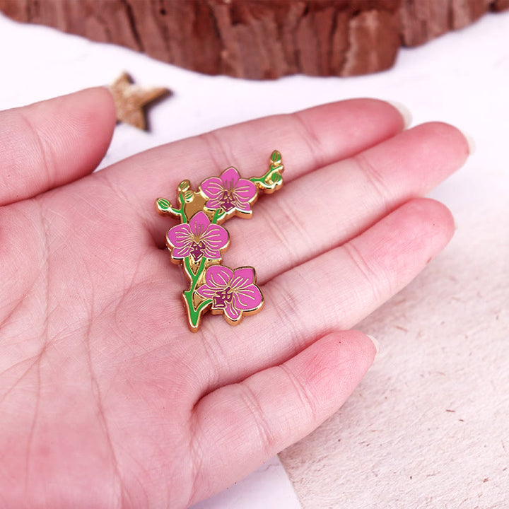 Broche de solapa esmaltado con orquídea elegante para mujer
