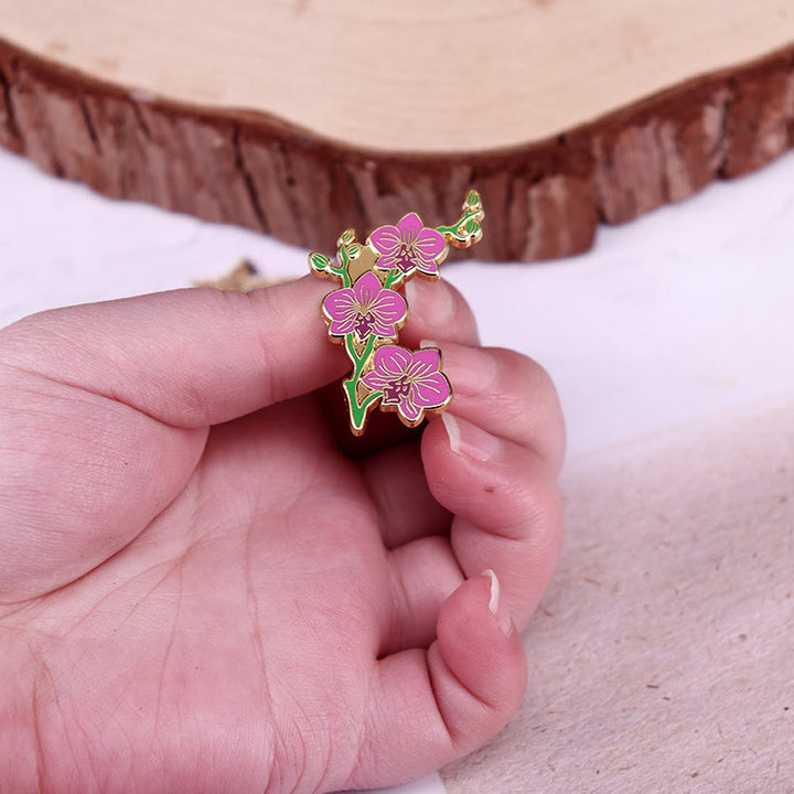 Broche de solapa esmaltado con orquídea elegante para mujer