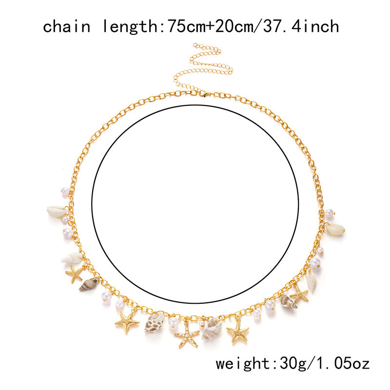 Cadena de cintura con perlas de imitación de concha de mar y estrella de mar de estilo bohemio de verano para mujer