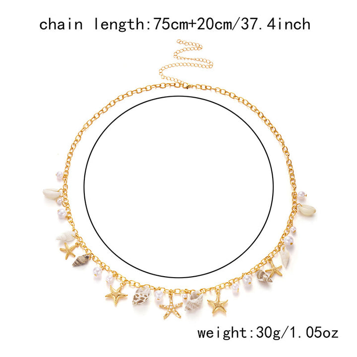 Cadena de cintura con perlas de imitación de concha de mar y estrella de mar de estilo bohemio de verano para mujer