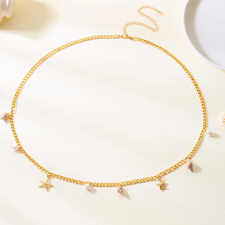 Cadena de cintura con perlas de imitación de concha de mar y estrella de mar de estilo bohemio de verano para mujer