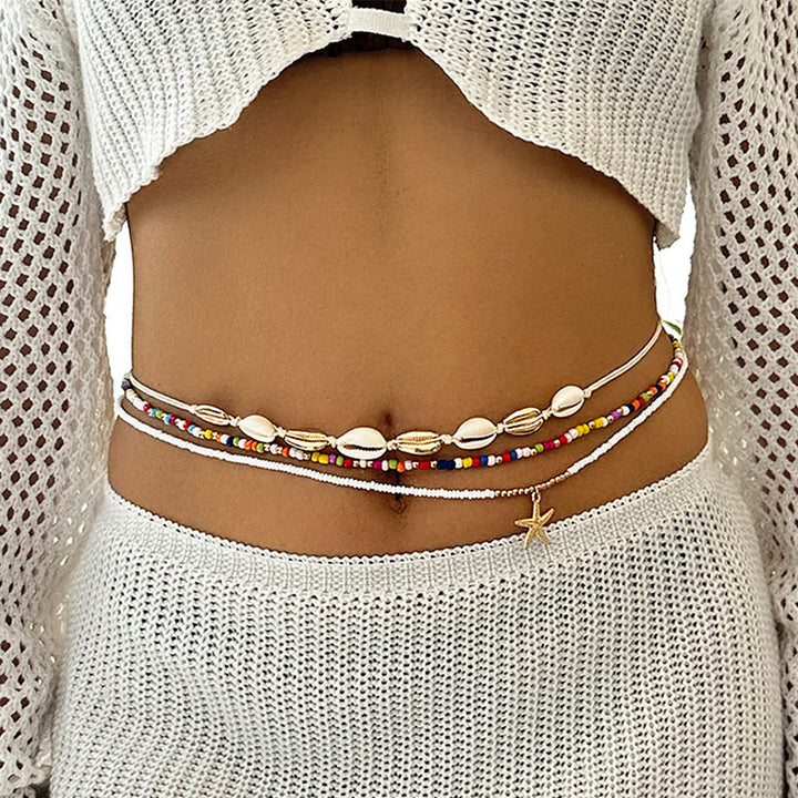 Cadena de cintura en capas con cuentas coloridas de verano estilo bohemio para mujer