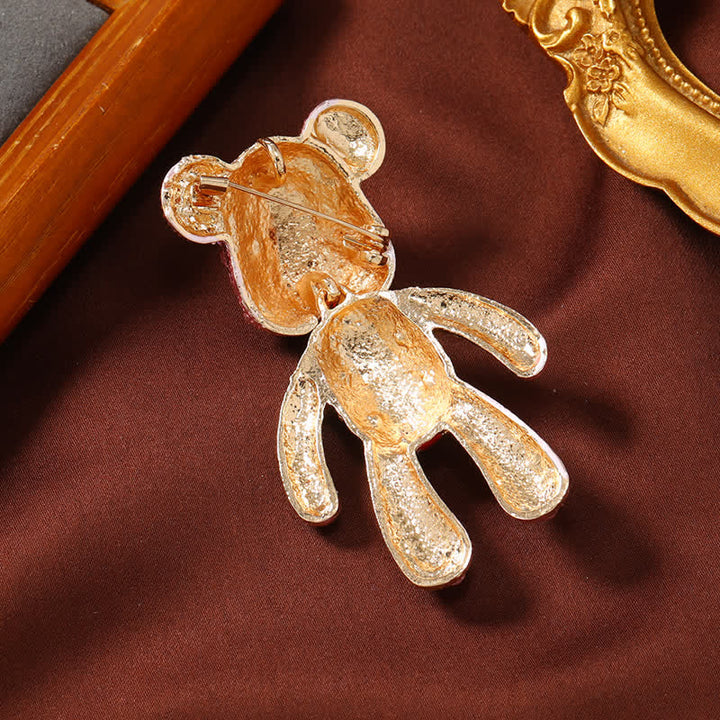 Exquisito broche de cristal con forma de oso y bandera británica