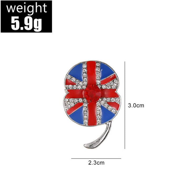 Broche de esmalte con forma de flor de amapola y bandera británica