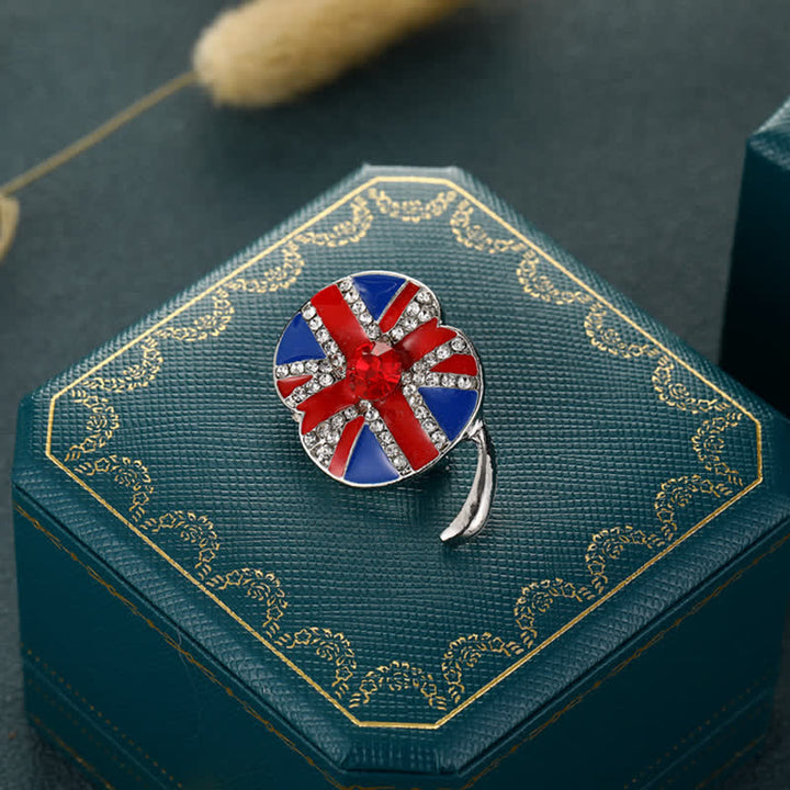 Broche de esmalte con forma de flor de amapola y bandera británica