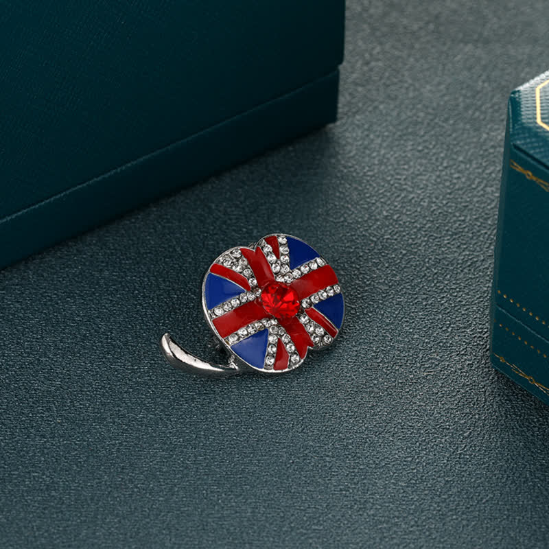 Broche de esmalte con forma de flor de amapola y bandera británica
