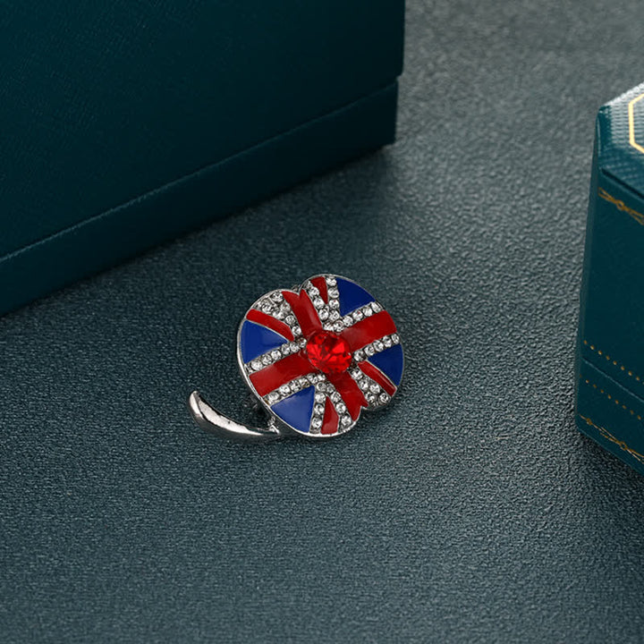 Broche de esmalte con forma de flor de amapola y bandera británica