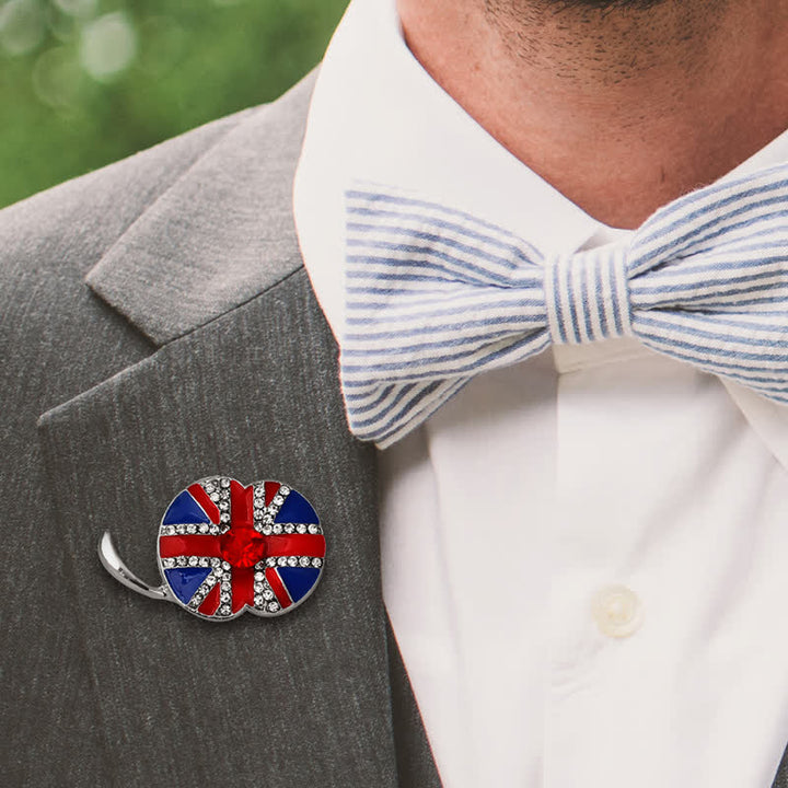 Broche de esmalte con forma de flor de amapola y bandera británica