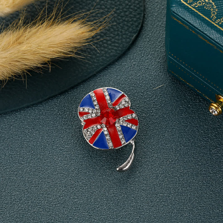 Broche de esmalte con forma de flor de amapola y bandera británica