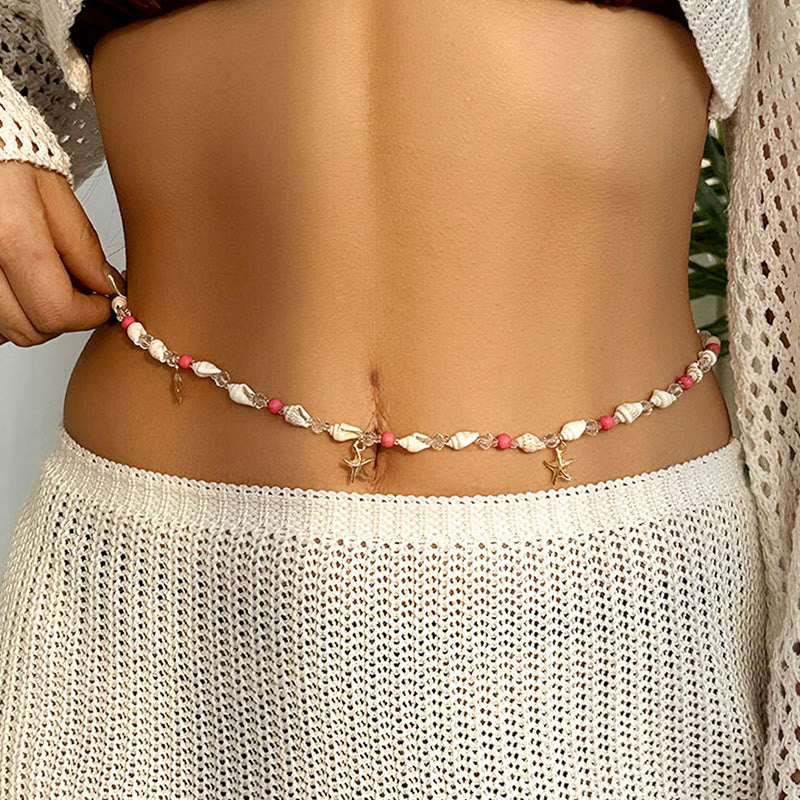 Cadena de cintura con diseño bohemio de estrella de mar y concha de playa para mujer