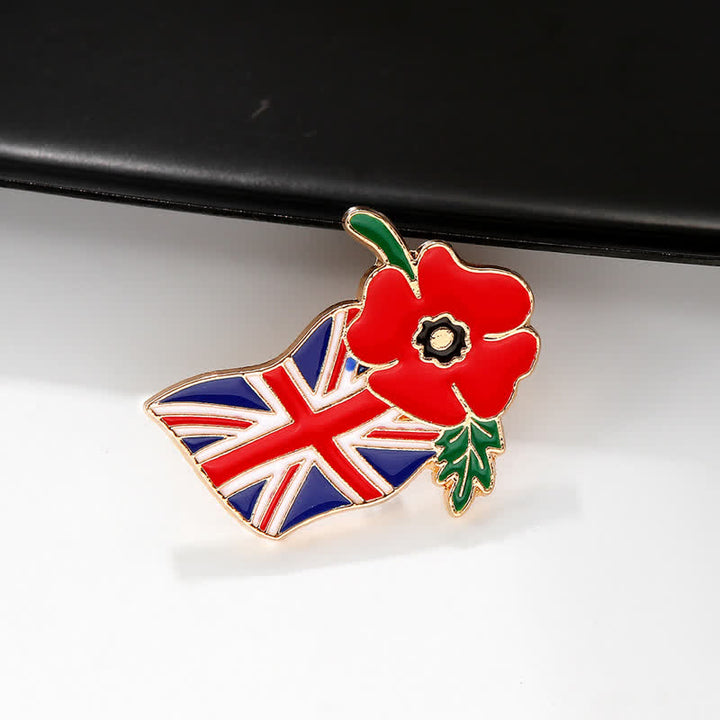 Broche de amapola esmaltada con la bandera británica del Día del Recuerdo