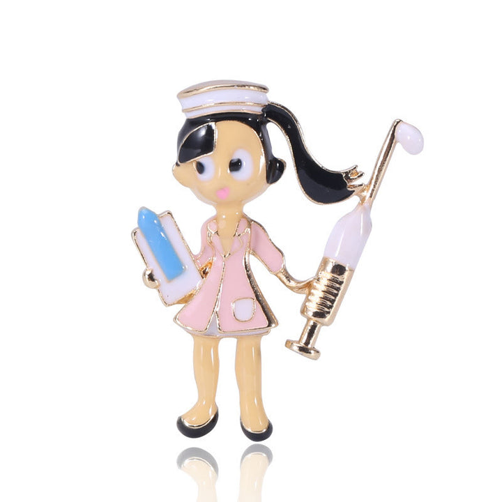 Broche de esmalte de enfermera de dibujos animados para regalo de enfermera médica