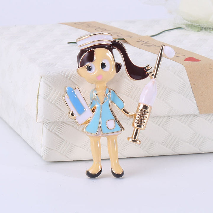 Broche de esmalte de enfermera de dibujos animados para regalo de enfermera médica