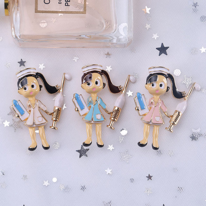 Broche de esmalte de enfermera de dibujos animados para regalo de enfermera médica