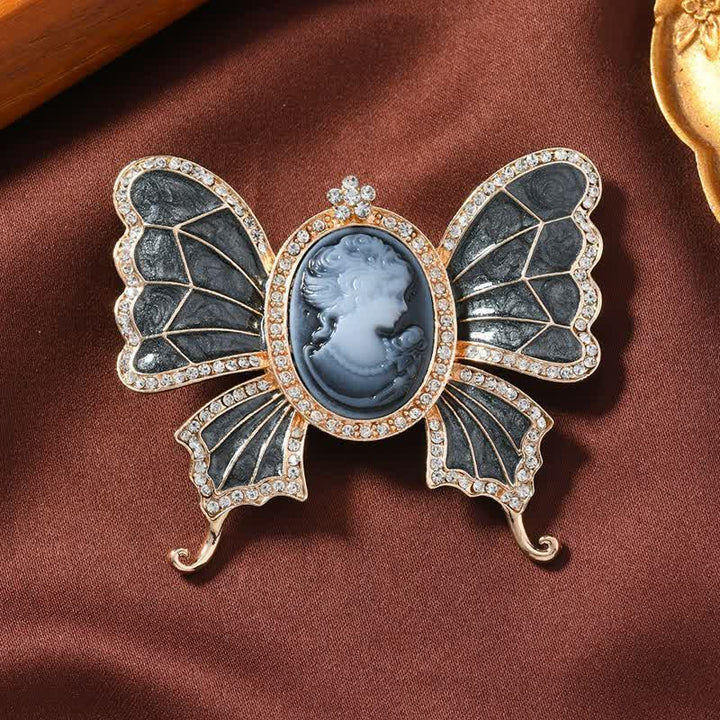 Broche antiguo estilo victoriano con camafeo de mariposa para mujer