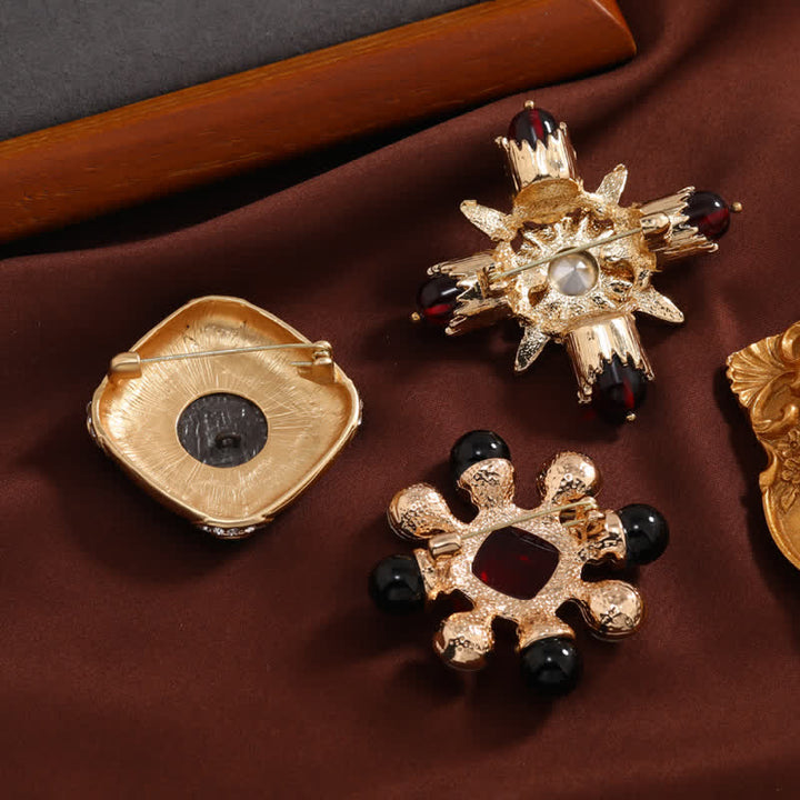 Broche cuadrado geométrico con diamantes de imitación de estilo barroco para mujer
