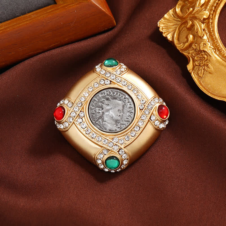 Broche cuadrado geométrico con diamantes de imitación de estilo barroco para mujer