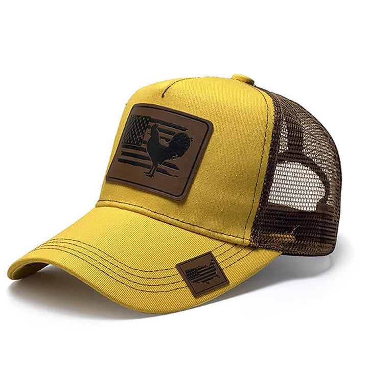 Gorra de camionero ajustable con gallo y bandera de granja para hombre