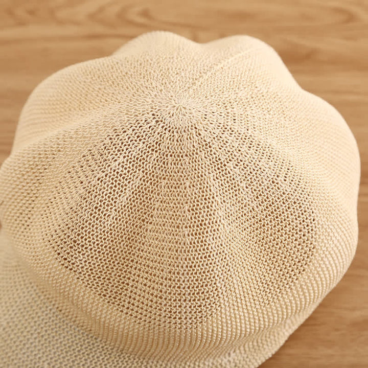 Boina de paja tejida para playa de color liso para mujer