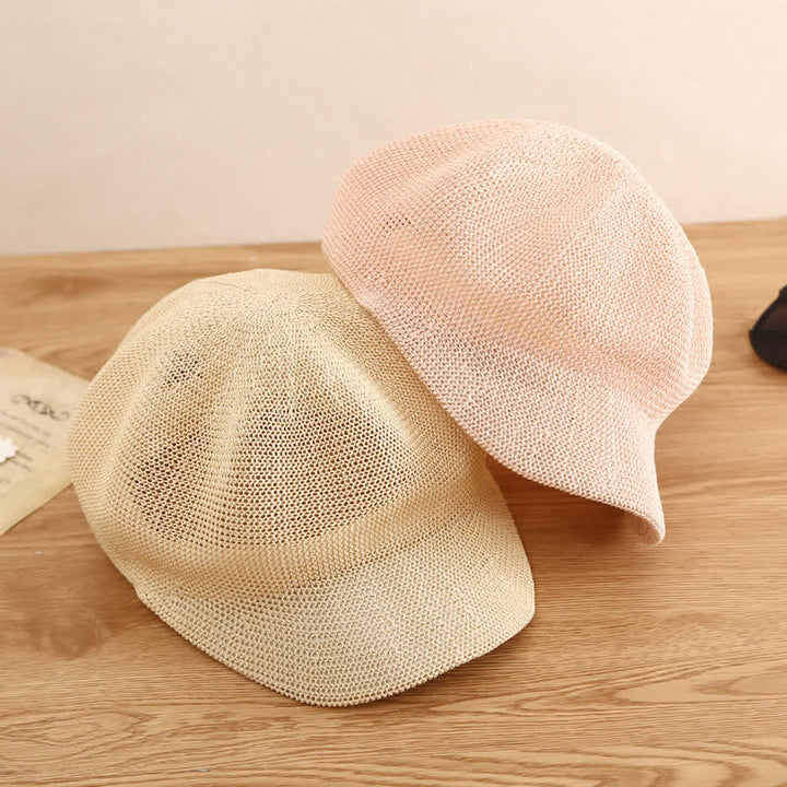 Boina de paja tejida para playa de color liso para mujer