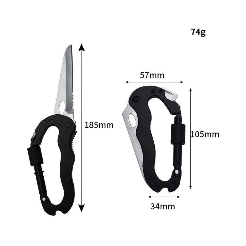 Navaja plegable multiherramienta 5 en 1 con hebilla en forma de D y mosquetón