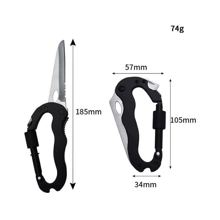 Navaja plegable multiherramienta 5 en 1 con hebilla en forma de D y mosquetón