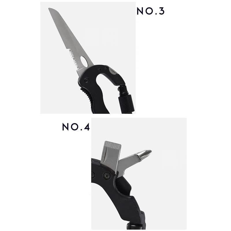 Navaja plegable multiherramienta 5 en 1 con hebilla en forma de D y mosquetón