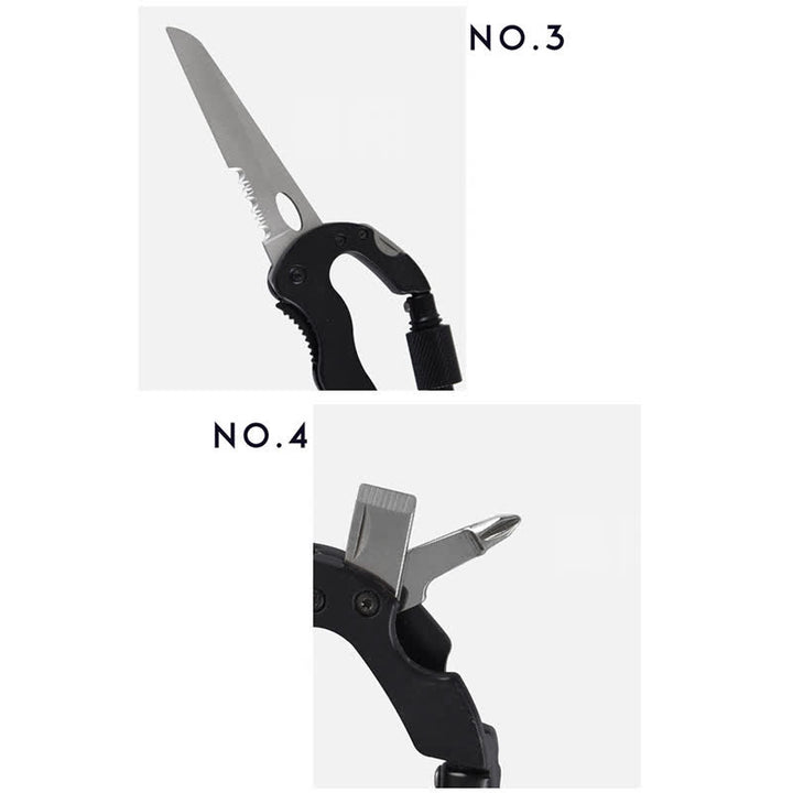 Navaja plegable multiherramienta 5 en 1 con hebilla en forma de D y mosquetón
