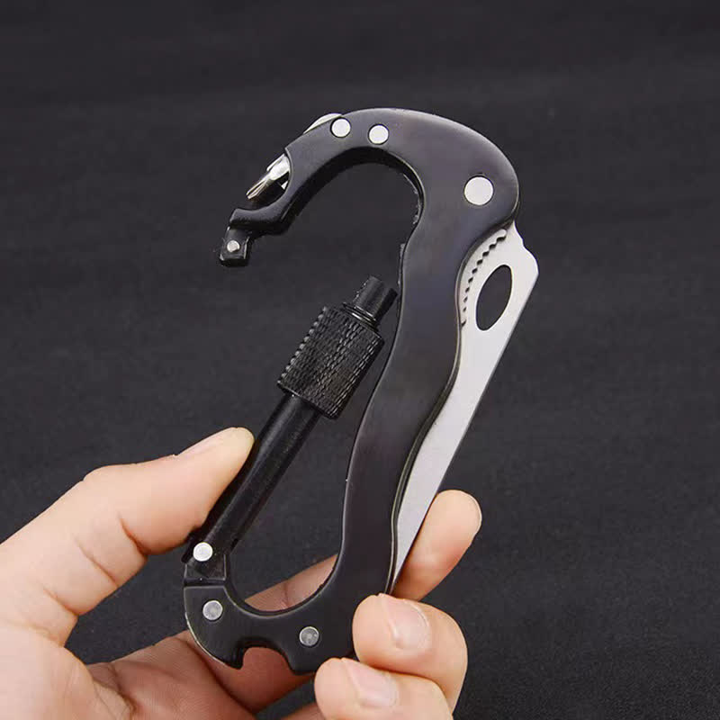 Navaja plegable multiherramienta 5 en 1 con hebilla en forma de D y mosquetón