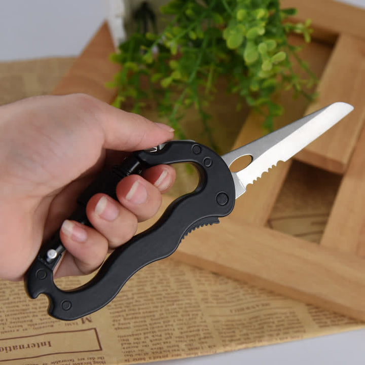 Navaja plegable multiherramienta 5 en 1 con hebilla en forma de D y mosquetón