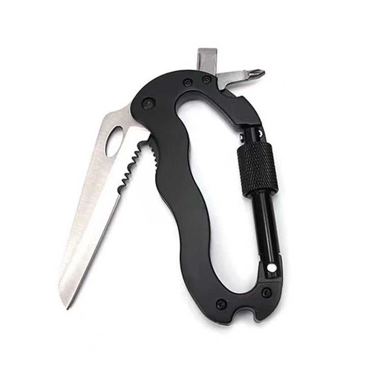 Navaja plegable multiherramienta 5 en 1 con hebilla en forma de D y mosquetón