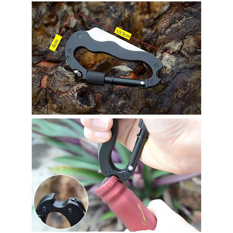 Navaja plegable multiherramienta 5 en 1 con hebilla en forma de D y mosquetón