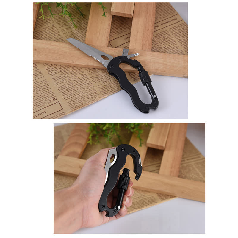 Navaja plegable multiherramienta 5 en 1 con hebilla en forma de D y mosquetón
