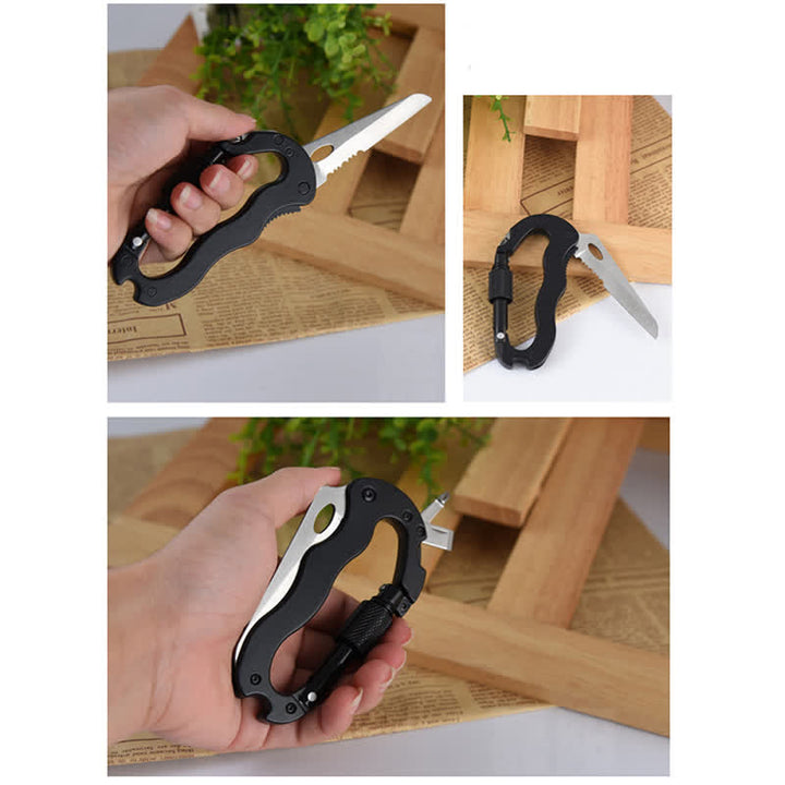 Navaja plegable multiherramienta 5 en 1 con hebilla en forma de D y mosquetón