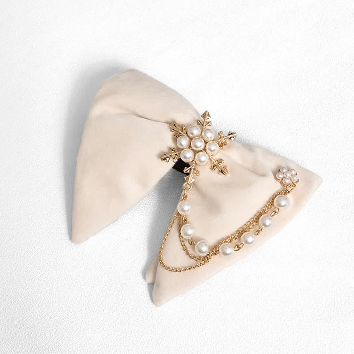 Pajarita de terciopelo con cadena de perlas y copos de nieve para hombre