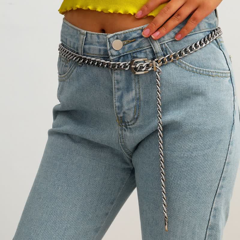 Cinturón de metal con cadena de eslabones multicapa para mujer
