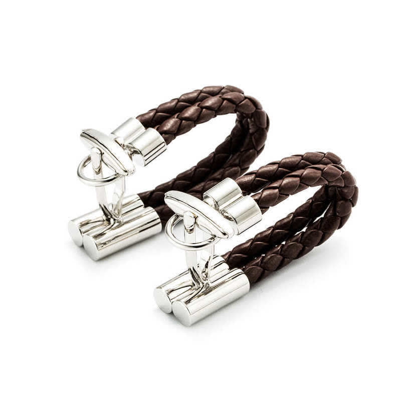 Gemelos de cuerda de cuero trenzado marrón para hombre (1 par)