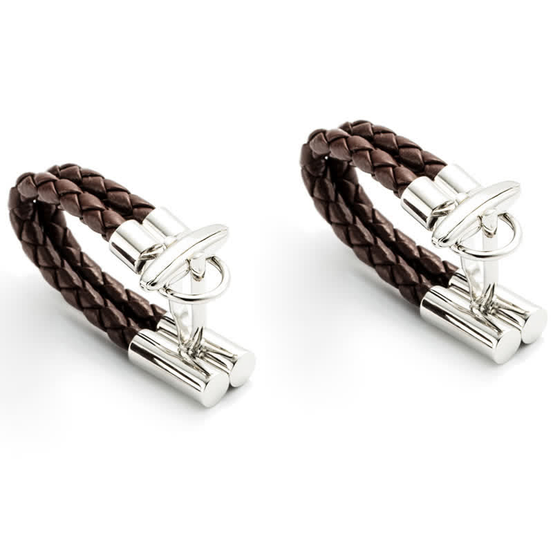 Gemelos de cuerda de cuero trenzado marrón para hombre (1 par)
