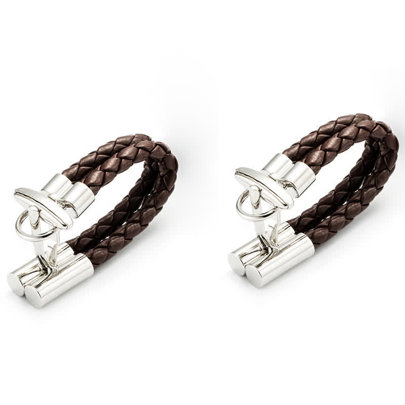 Gemelos de cuerda de cuero trenzado marrón para hombre (1 par)