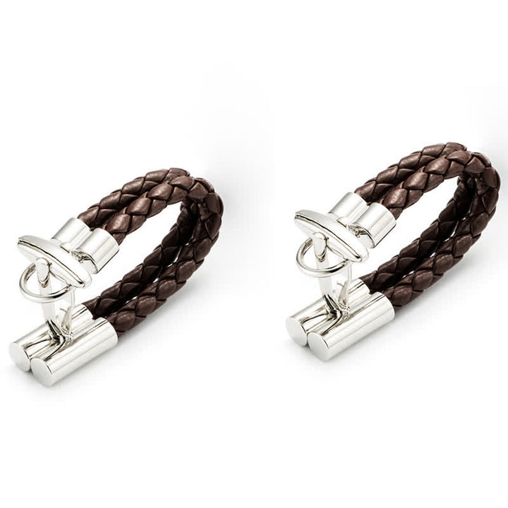 Gemelos de cuerda de cuero trenzado marrón para hombre (1 par)